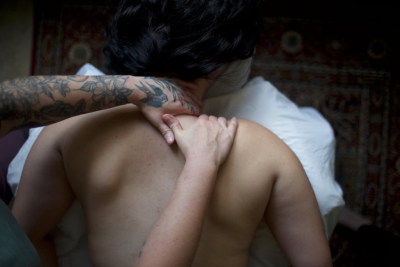 Marissa performing a neck massage